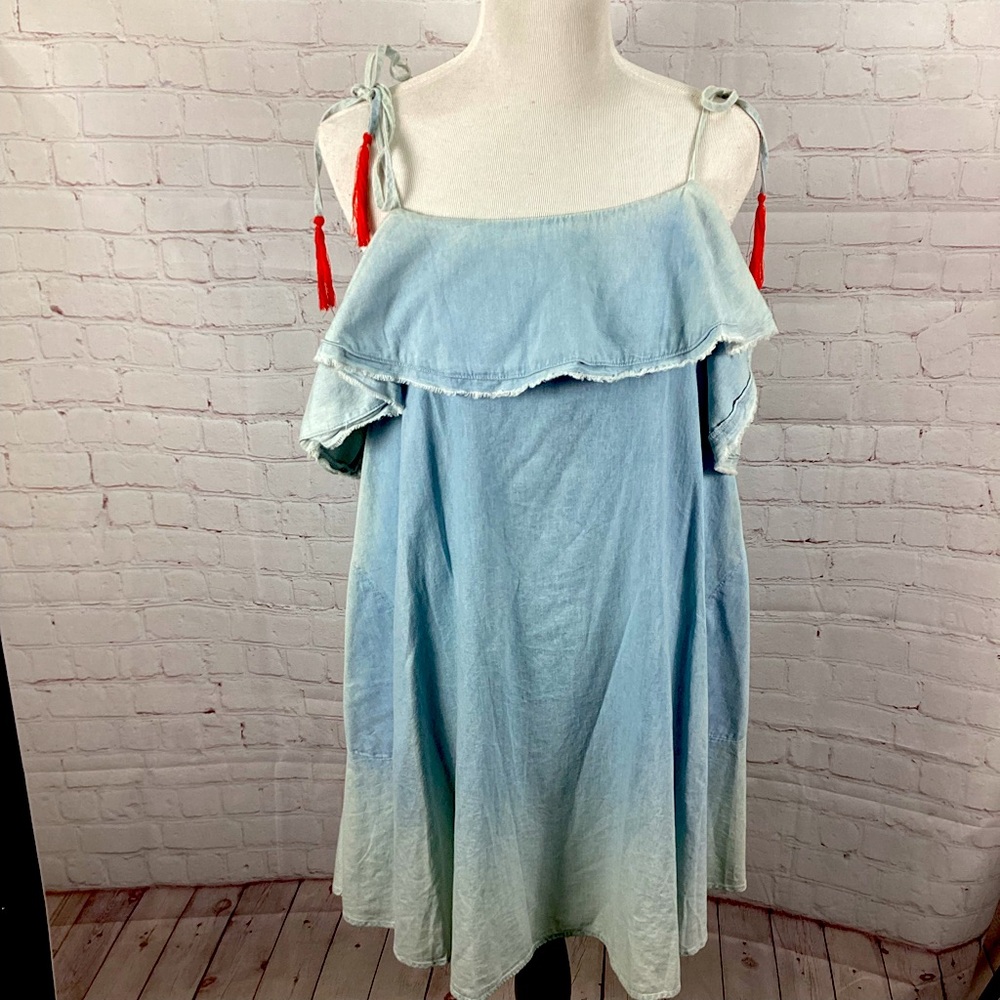 NWT Copper Key Chambray Ombré Spaghetti‎ Strap Dress with Pockets Women’s Large